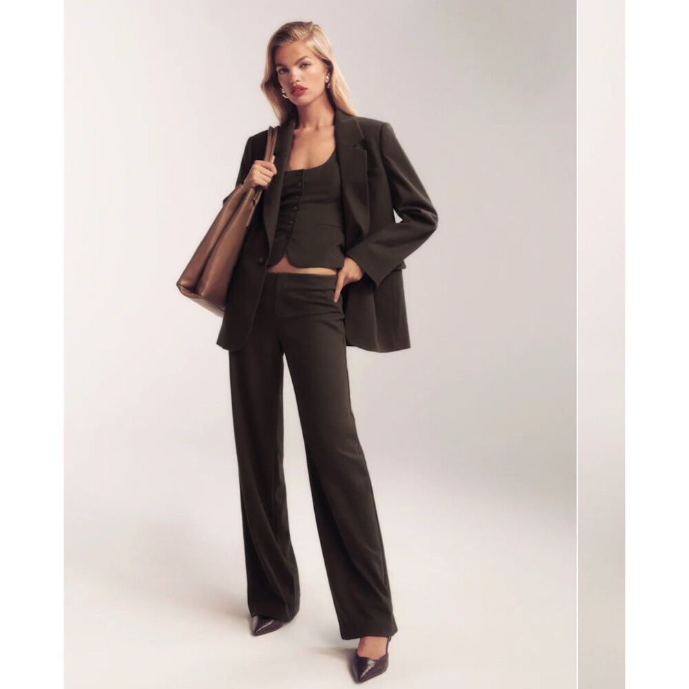 Reformation Vida Low Rise Long Pant Dark Brown-Size 0